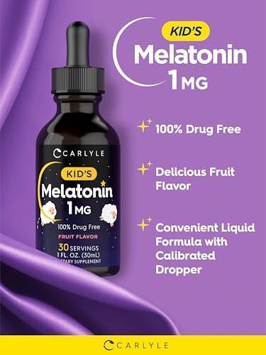 Carlyle Kinder Melatonin Liquid | 1 fl oz | Doppelpack | Fruchtgeschmack | Arzneimittelfreies Nahrungsergänzungsmittel für Kinder