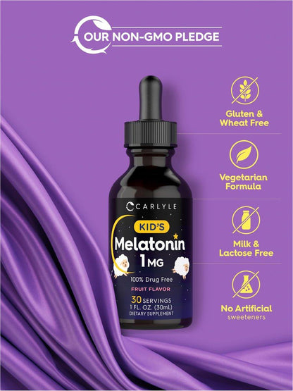 Carlyle Kinder Melatonin Liquid | 1 fl oz | Doppelpack | Fruchtgeschmack | Arzneimittelfreies Nahrungsergänzungsmittel für Kinder
