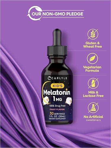 Carlyle Kinder Melatonin Liquid | 1 fl oz | Doppelpack | Fruchtgeschmack | Arzneimittelfreies Nahrungsergänzungsmittel für Kinder