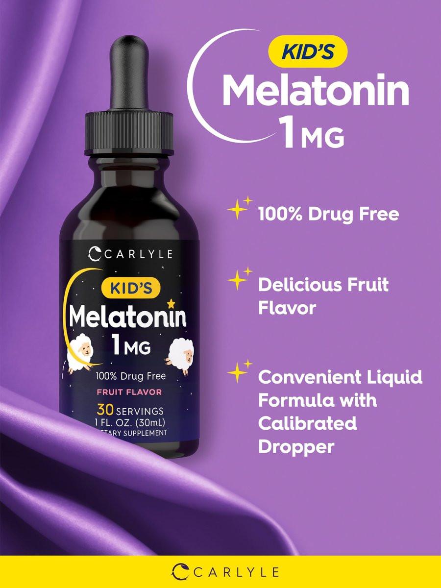 Carlyle Kinder Melatonin Liquid | 1 fl oz | Doppelpack | Fruchtgeschmack | Arzneimittelfreies Nahrungsergänzungsmittel für Kinder