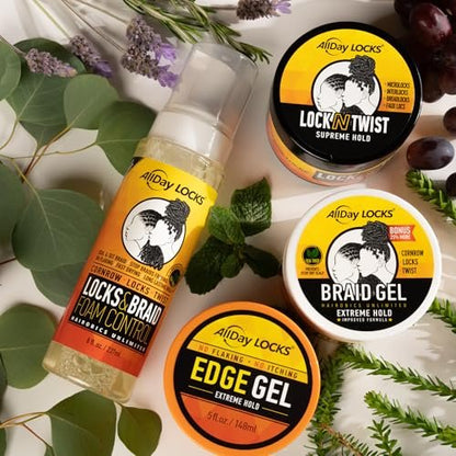 AllDay Locks Braid Gel Extreme Hold – Braiding Gel für Cornrows, Locks & Twists, feuchtigkeitsspendende Edge Control für Damen und Herren, natürliche Formel für extremen Halt – 425 g Glas