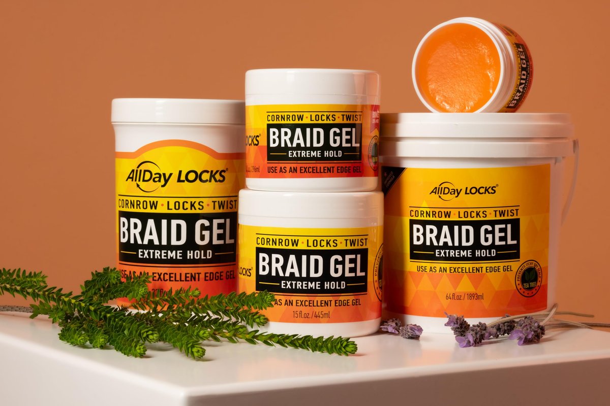 AllDay Locks Braid Gel Extreme Hold – Braiding Gel für Cornrows, Locks & Twists, feuchtigkeitsspendende Edge Control für Damen und Herren, natürliche Formel für extremen Halt – 425 g Glas