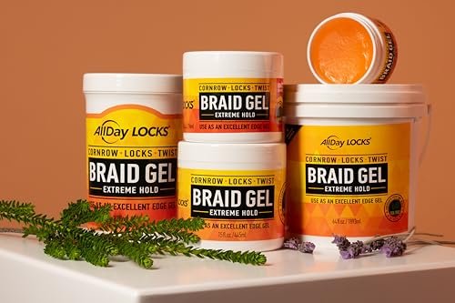 AllDay Locks Braid Gel Extreme Hold – Braiding Gel für Cornrows, Locks & Twists, feuchtigkeitsspendende Edge Control für Damen und Herren, natürliche Formel für extremen Halt – 425 g Glas
