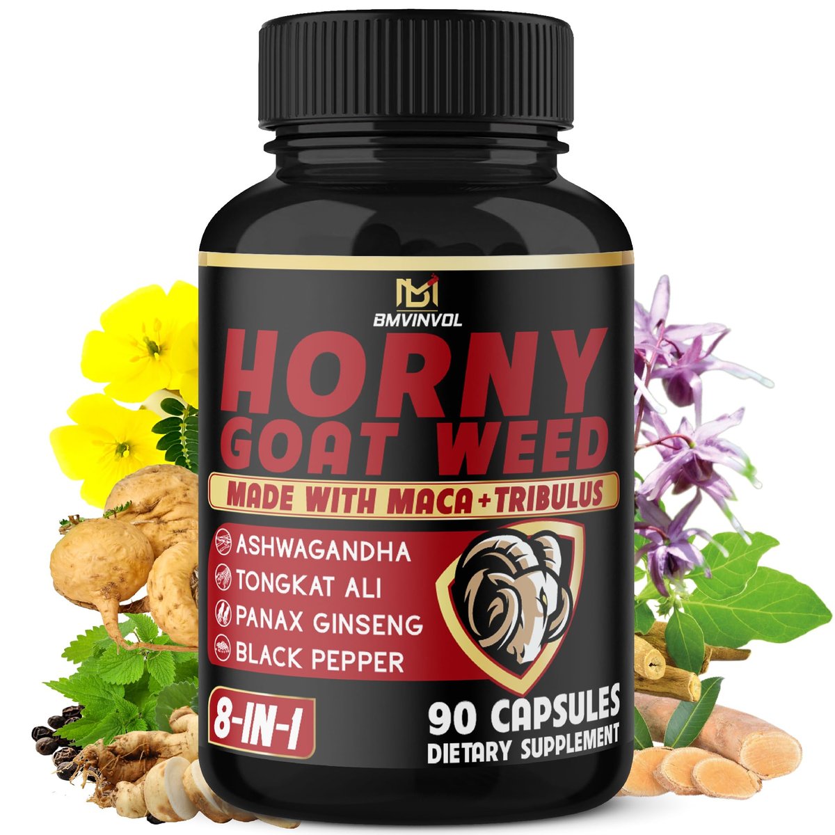 BMVINVOL Bockshornklee Kapseln mit Maca, Ginseng, Tribulus Terrestris, Ashwagandha, Schwarzem Pfeffer - 90 Kapseln für 3 Monate