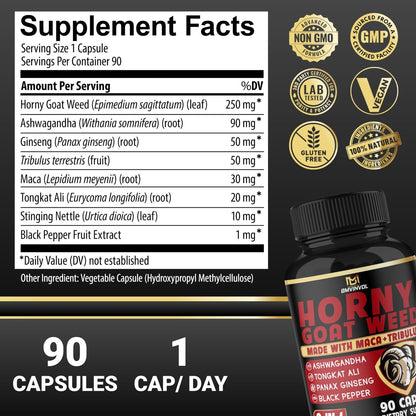 BMVINVOL Bockshornklee Kapseln mit Maca, Ginseng, Tribulus Terrestris, Ashwagandha, Schwarzem Pfeffer - 90 Kapseln für 3 Monate