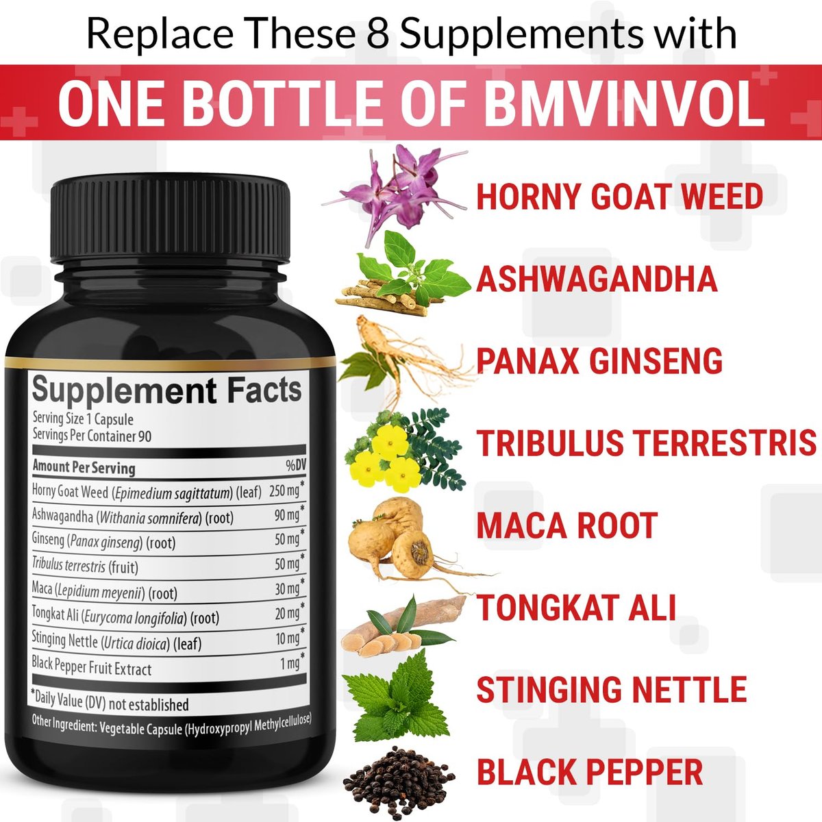 BMVINVOL Bockshornklee Kapseln mit Maca, Ginseng, Tribulus Terrestris, Ashwagandha, Schwarzem Pfeffer - 90 Kapseln für 3 Monate