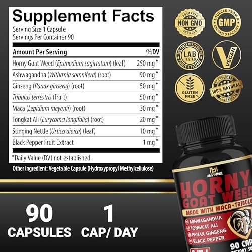 BMVINVOL Bockshornklee Kapseln mit Maca, Ginseng, Tribulus Terrestris, Ashwagandha, Schwarzem Pfeffer - 90 Kapseln für 3 Monate