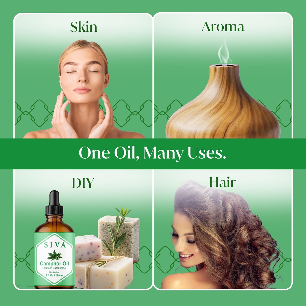 Siva Kampferöl 118 ml – 100 % natürliches Kampferöl für Diffuser, Gesicht, Hautpflege, Aromatherapie, Haarpflege, Kopfhaut und Körpermassage – mit Pipette