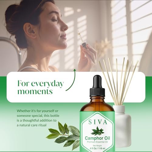 Siva Kampferöl 118 ml – 100 % natürliches Kampferöl für Diffuser, Gesicht, Hautpflege, Aromatherapie, Haarpflege, Kopfhaut und Körpermassage – mit Pipette