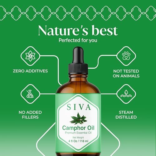 Siva Kampferöl 118 ml – 100 % natürliches Kampferöl für Diffuser, Gesicht, Hautpflege, Aromatherapie, Haarpflege, Kopfhaut und Körpermassage – mit Pipette