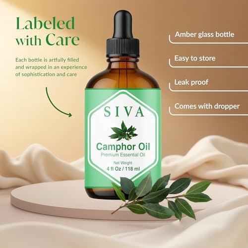 Siva Kampferöl 118 ml – 100 % natürliches Kampferöl für Diffuser, Gesicht, Hautpflege, Aromatherapie, Haarpflege, Kopfhaut und Körpermassage – mit Pipette