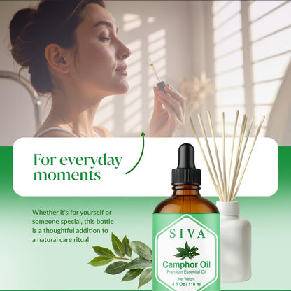 Siva Kampferöl 118 ml – 100 % natürliches Kampferöl für Diffuser, Gesicht, Hautpflege, Aromatherapie, Haarpflege, Kopfhaut und Körpermassage – mit Pipette