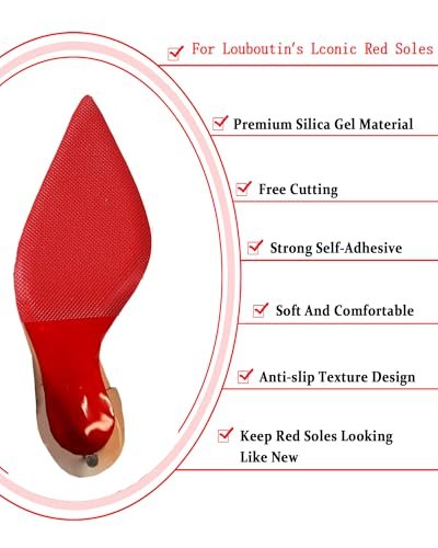 CZBYXA12 Rote Sohle Schuhsohlenschutz für Christian Louboutin Absätze – Rutschfeste Schuhgriffe, unsichtbarer roter Sohlenschutz (2 Paar 6"x4" zuschneidbar)