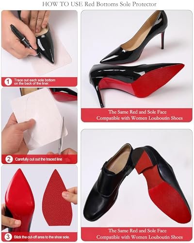 CZBYXA12 Rote Sohle Schuhsohlenschutz für Christian Louboutin Absätze – Rutschfeste Schuhgriffe, unsichtbarer roter Sohlenschutz (2 Paar 6"x4" zuschneidbar)