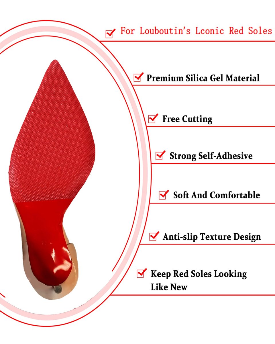 CZBYXA12 Rote Sohle Schuhsohlenschutz für Christian Louboutin Absätze – Rutschfeste Schuhgriffe, unsichtbarer roter Sohlenschutz (2 Paar 6"x4" zuschneidbar)