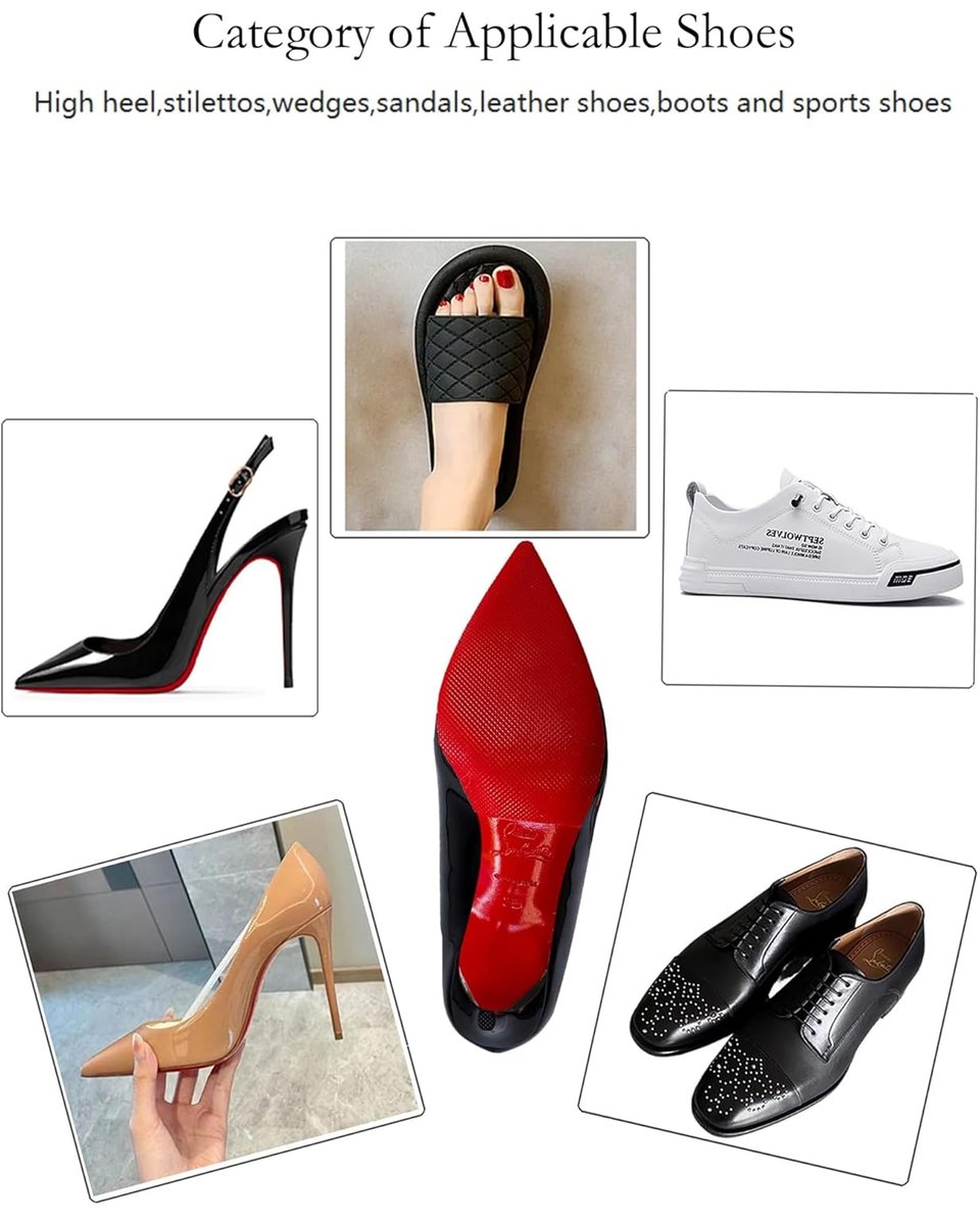 CZBYXA12 Rote Sohle Schuhsohlenschutz für Christian Louboutin Absätze – Rutschfeste Schuhgriffe, unsichtbarer roter Sohlenschutz (2 Paar 6"x4" zuschneidbar)