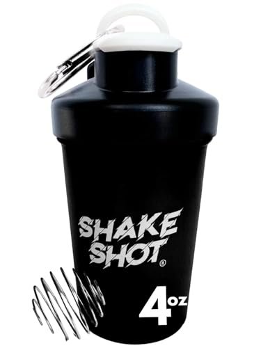 Shake Shot Mini Shaker Flasche 4oz Schwarz – Ideal für Pre-Workout, Creatin und kleine Portionen (Nicht für Protein) – Mit Clip & Shaker-Kugel
