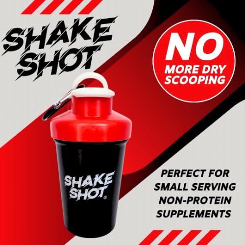 Shake Shot Mini Shaker Flasche 4oz Schwarz – Ideal für Pre-Workout, Creatin und kleine Portionen (Nicht für Protein) – Mit Clip & Shaker-Kugel