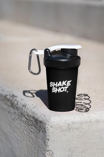 Shake Shot Mini Shaker Flasche 4oz Schwarz – Ideal für Pre-Workout, Creatin und kleine Portionen (Nicht für Protein) – Mit Clip & Shaker-Kugel