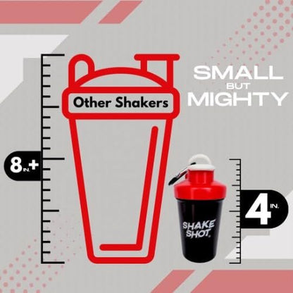 Shake Shot Mini Shaker Flasche 4oz Schwarz – Ideal für Pre-Workout, Creatin und kleine Portionen (Nicht für Protein) – Mit Clip & Shaker-Kugel