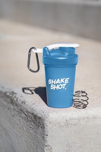 Shake Shot - Blau - 4 oz Mini Shakerflasche für Pre-Workout, Kreatin, kleine Löffelpräparate (nicht für Protein) mit Clip und Shaker-Kugel