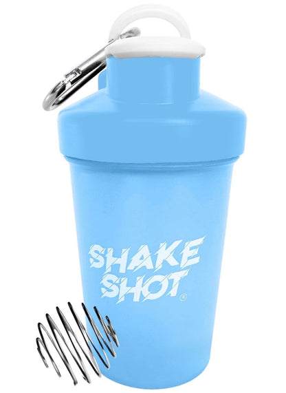 Shake Shot - Blau - 4 oz Mini Shakerflasche für Pre-Workout, Kreatin, kleine Löffelpräparate (nicht für Protein) mit Clip und Shaker-Kugel
