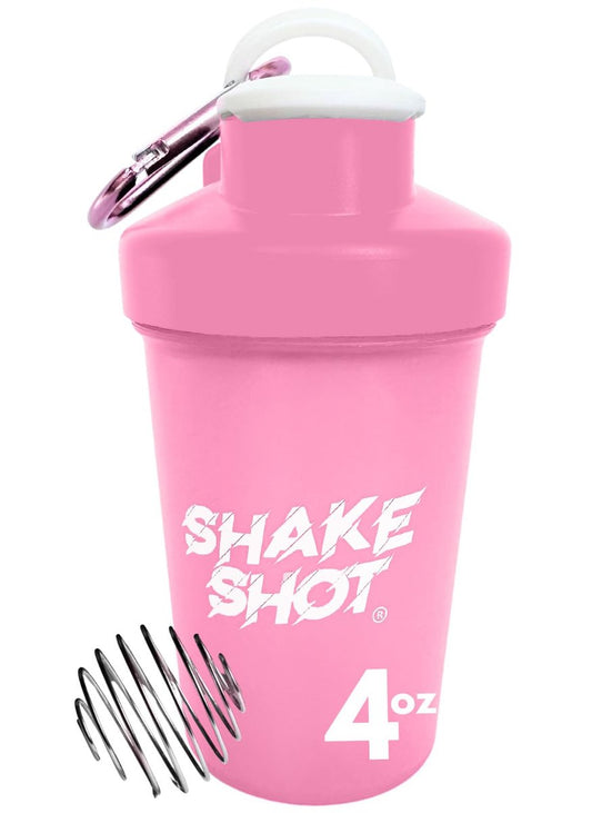 Shake Shot Mini Shaker Flasche Pink 4oz – Ideal für Pre-Workout, Kreatin und kleine Nahrungsergänzungsmittel (nicht für Protein) mit Clip und Shaker-Kugel