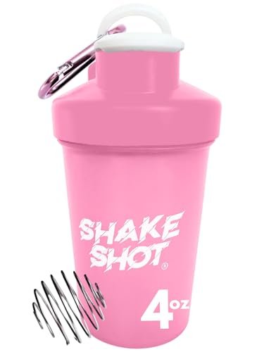 Shake Shot Mini Shaker Flasche Pink 4oz – Ideal für Pre-Workout, Kreatin und kleine Nahrungsergänzungsmittel (nicht für Protein) mit Clip und Shaker-Kugel