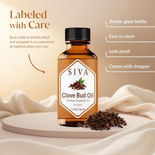 SIVA ORGANICS Bio Nelkenknospen-Öl - 30 ml – 100% reines Nelkenknospenöl für Diffuser, Gesicht, Hautpflege, Aromatherapie, Haarpflege, Kopfhaut und Körpermassage – mit Pipette