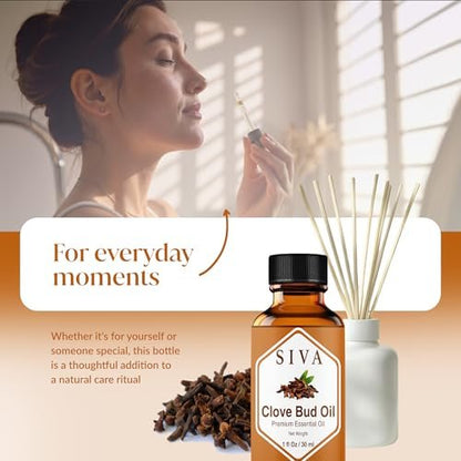 SIVA ORGANICS Bio Nelkenknospen-Öl - 30 ml – 100% reines Nelkenknospenöl für Diffuser, Gesicht, Hautpflege, Aromatherapie, Haarpflege, Kopfhaut und Körpermassage – mit Pipette
