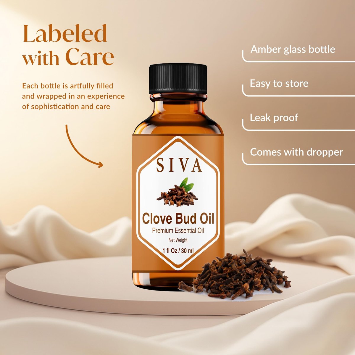 SIVA ORGANICS Bio Nelkenknospen-Öl - 30 ml – 100% reines Nelkenknospenöl für Diffuser, Gesicht, Hautpflege, Aromatherapie, Haarpflege, Kopfhaut und Körpermassage – mit Pipette