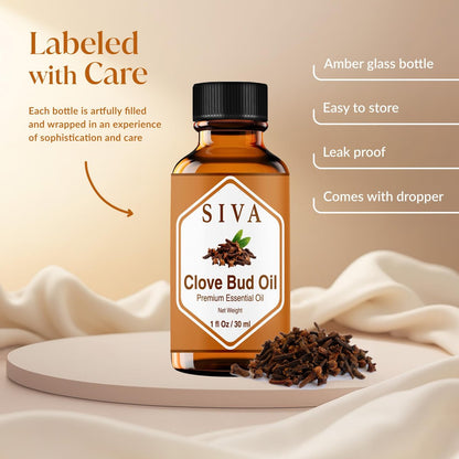 SIVA ORGANICS Bio Nelkenknospen-Öl - 30 ml – 100% reines Nelkenknospenöl für Diffuser, Gesicht, Hautpflege, Aromatherapie, Haarpflege, Kopfhaut und Körpermassage – mit Pipette