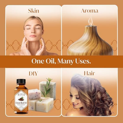 SIVA ORGANICS Bio Nelkenknospen-Öl - 30 ml – 100% reines Nelkenknospenöl für Diffuser, Gesicht, Hautpflege, Aromatherapie, Haarpflege, Kopfhaut und Körpermassage – mit Pipette