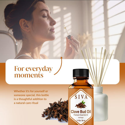SIVA ORGANICS Bio Nelkenknospen-Öl - 30 ml – 100% reines Nelkenknospenöl für Diffuser, Gesicht, Hautpflege, Aromatherapie, Haarpflege, Kopfhaut und Körpermassage – mit Pipette
