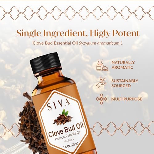 SIVA ORGANICS Bio Nelkenknospen-Öl - 30 ml – 100% reines Nelkenknospenöl für Diffuser, Gesicht, Hautpflege, Aromatherapie, Haarpflege, Kopfhaut und Körpermassage – mit Pipette