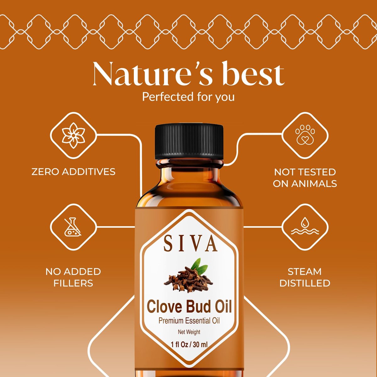 SIVA ORGANICS Bio Nelkenknospen-Öl - 30 ml – 100% reines Nelkenknospenöl für Diffuser, Gesicht, Hautpflege, Aromatherapie, Haarpflege, Kopfhaut und Körpermassage – mit Pipette