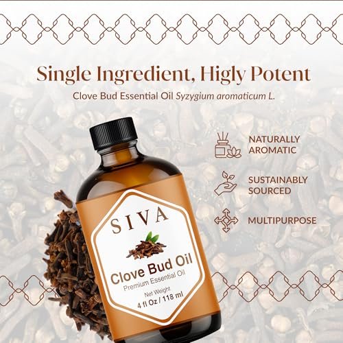 Siva Clove Bud Essential Oil - 4 Fl Oz – 100% Natürliches Nelkenöl für Diffuser, Gesicht, Hautpflege, Aromatherapie, Haarpflege, Kopfhaut und Körpermassage - mit Pipette
