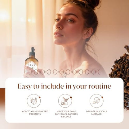 Siva Clove Bud Essential Oil - 4 Fl Oz – 100% Natürliches Nelkenöl für Diffuser, Gesicht, Hautpflege, Aromatherapie, Haarpflege, Kopfhaut und Körpermassage - mit Pipette