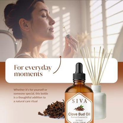 Siva Clove Bud Essential Oil - 4 Fl Oz – 100% Natürliches Nelkenöl für Diffuser, Gesicht, Hautpflege, Aromatherapie, Haarpflege, Kopfhaut und Körpermassage - mit Pipette