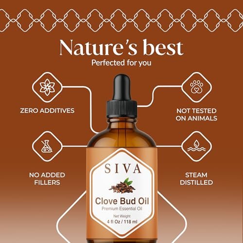 Siva Clove Bud Essential Oil - 4 Fl Oz – 100% Natürliches Nelkenöl für Diffuser, Gesicht, Hautpflege, Aromatherapie, Haarpflege, Kopfhaut und Körpermassage - mit Pipette