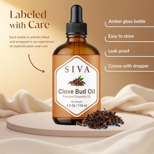 Siva Clove Bud Essential Oil - 4 Fl Oz – 100% Natürliches Nelkenöl für Diffuser, Gesicht, Hautpflege, Aromatherapie, Haarpflege, Kopfhaut und Körpermassage - mit Pipette