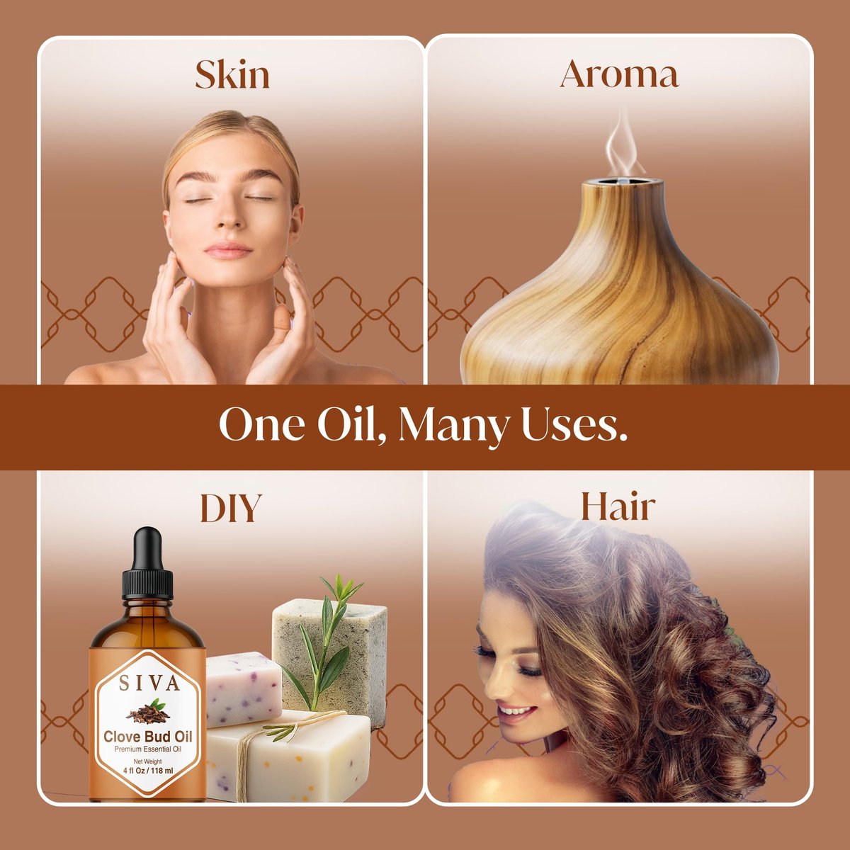 Siva Clove Bud Essential Oil - 4 Fl Oz – 100% Natürliches Nelkenöl für Diffuser, Gesicht, Hautpflege, Aromatherapie, Haarpflege, Kopfhaut und Körpermassage - mit Pipette