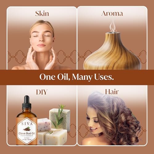 Siva Clove Bud Essential Oil - 4 Fl Oz – 100% Natürliches Nelkenöl für Diffuser, Gesicht, Hautpflege, Aromatherapie, Haarpflege, Kopfhaut und Körpermassage - mit Pipette