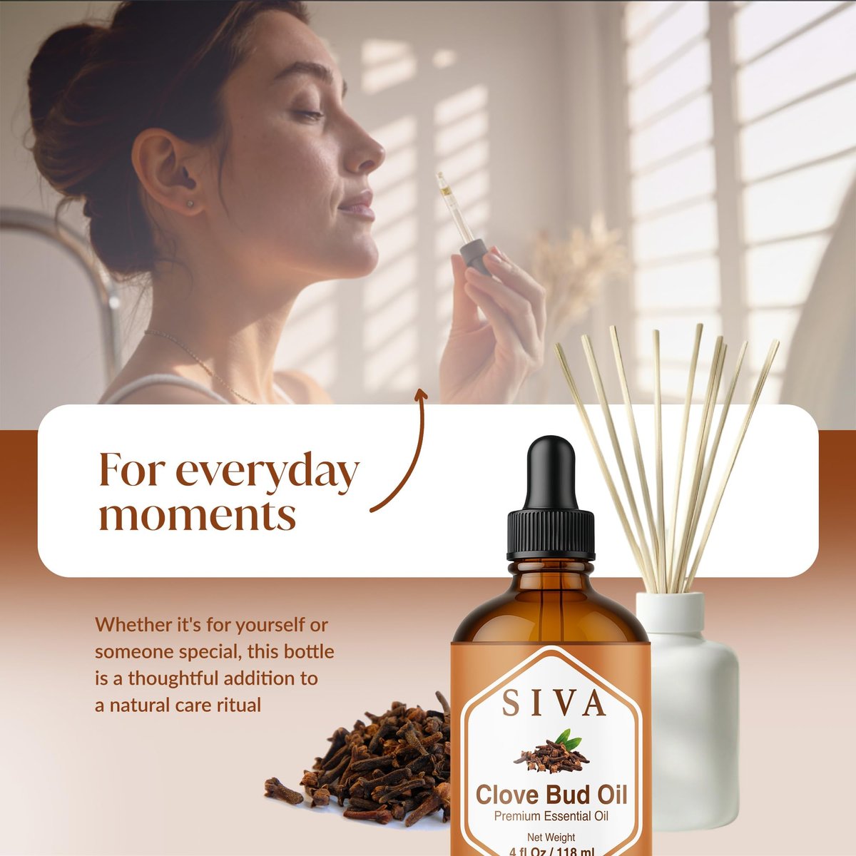 Siva Clove Bud Essential Oil - 4 Fl Oz – 100% Natürliches Nelkenöl für Diffuser, Gesicht, Hautpflege, Aromatherapie, Haarpflege, Kopfhaut und Körpermassage - mit Pipette