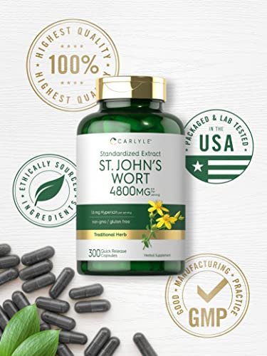 Carlyle Johanniskraut Kapseln | 300 Stück | Nicht-GVO & Glutenfrei | Standardisierter Extrakt