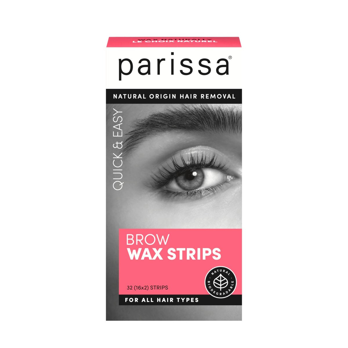 Parissa Natural Brow Wax Strips | Anfängerfreundlich & Duftfrei | Fertigwachsstreifen für empfindliche Haut | 32 Streifen (16 x 2)