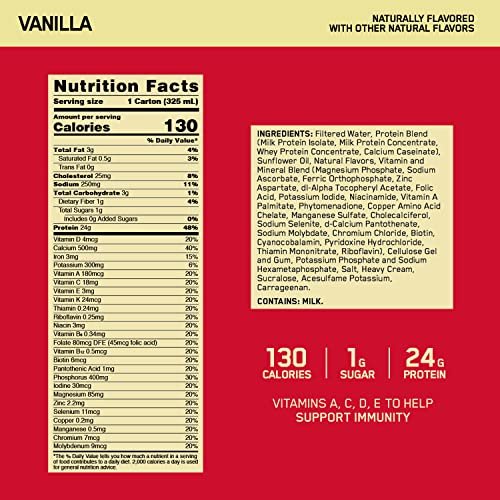 Optimum Nutrition Gold Standard Protein Shake – 24g Protein, trinkfertig, Vanille, 11 Fl Oz, 12er-Pack