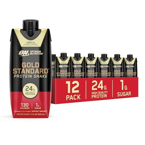 Optimum Nutrition Gold Standard Protein Shake – 24g Protein, trinkfertig, Vanille, 11 Fl Oz, 12er-Pack