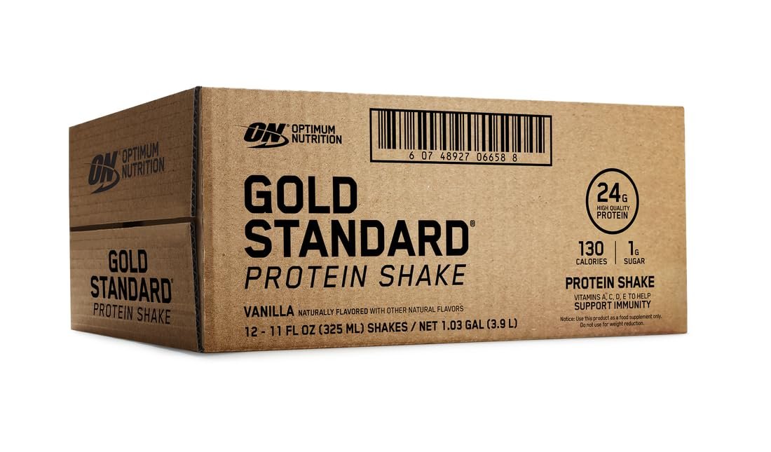 Optimum Nutrition Gold Standard Protein Shake – 24g Protein, trinkfertig, Vanille, 11 Fl Oz, 12er-Pack
