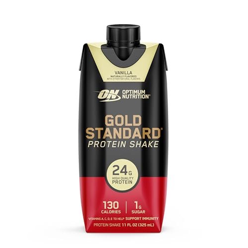 Optimum Nutrition Gold Standard Protein Shake – 24g Protein, trinkfertig, Vanille, 11 Fl Oz, 12er-Pack